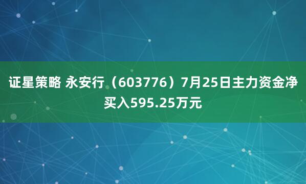 证星策略 永安行（603776）7月25日主力资金净买入595.25万元